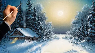 👍 Acrylic Landscape Painting - Winter Night / Easy Art / Drawing Lessons / Satisfying Relaxing.