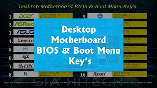 Desktop Motherboard BIOS Keys | All type | Boot Menu option keys