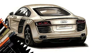 Realistic Car Drawing - Audi R8 - Time Lapse - Drawing Ideas