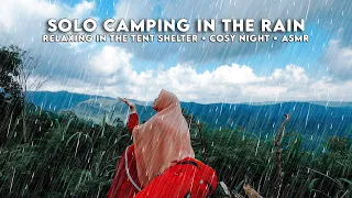 SOLO CAMPING IN THE RAIN • RELAXING IN THE TENT SHELTER • COSY NIGHT • ASMR