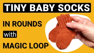 How to knit easy baby socks. Tutorial for beginners. Magic loop. Circular needles. Aran/worsted yarn