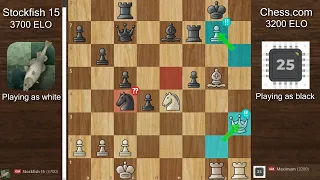 (2 BRILLIANT MOVES) Stockfish 15 With No Center Pawns vs Chess.com Maximum (3200) Level 25