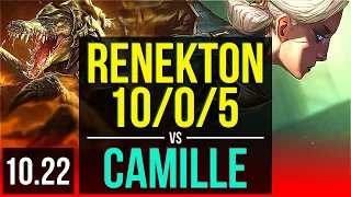 RENEKTON vs CAMILLE (TOP) | 10/0/5, 1000+ games, Legendary, 1.1M mastery | KR Grandmaster | v10.22