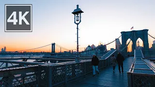 [4K] Brooklyn Bridge Morning Sunrise Walk, NYC | ASMR, Binaural Audio