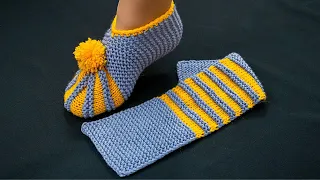 Simple knitted slippers - a detailed tutorial!