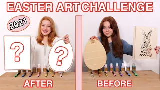 TWIN TELEPATHY 3 COLOR PAINT & MARKER *DIY Easter Art Makeover Challenge Sis Vs Sis Ruby and Raylee