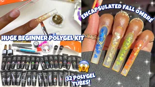 TRYING A HUGE MODELONES BEGINNER POLYGEL NAIL KIT! + PREP TOOLS | ENCAPSULATED FALL LEAVES OMBRE