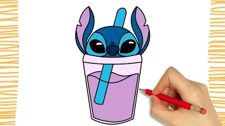 Como dibujar un VASO de STITCH LINDO I paso a paso