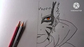 Anime drawing l how to draw Naruto Baryon mode half face step by step