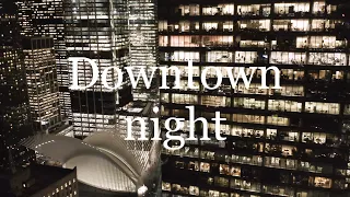 Drone downtown Manhattan - night
