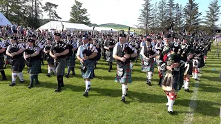 2019 Dufftown Highland Games afternoon parade by the Massed Bands led by Drum Major Nick Stables