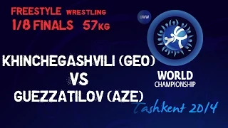1/8 Finals - Freestyle Wrestling 57 kg - V KHINCHEGASHVILI (GEO) vs A GUEZZATILOV (AZE) - Tashken