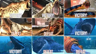 ALL CENOZOIC & ALL AQUATIC VICTORY & DEFEAT SCENE ANIMATION | Jurassic World The Game