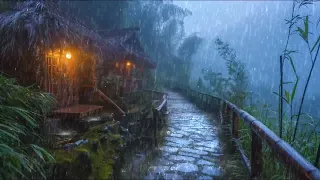 Goodbye Insomnia With Heavy RAIN Sound | Rain Sounds On Old Roof In Foggy Forest At Night, ASMR