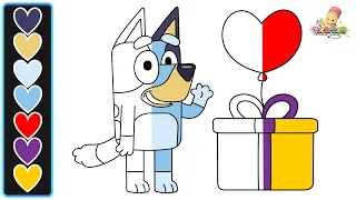 How to Draw and Colour adorable Bluey with a present (Bingo!) | Easy Art Lesson for Kids