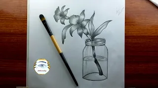 How to draw beautiful orchid flowers in a jar| Step by step pencil sketch drawing| Art line academy