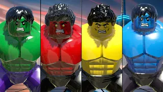 4 Incredible Hulk Colors Unleashed! Epic Transformations & Battles in LEGO Marvel Superheroes!