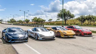 Forza Horizon 5 Drag race: Huracan Performante vs 720S Spider vs Ferrari 488 Pista vs 911 GT2 RS