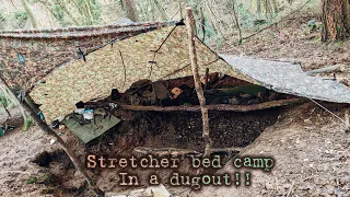 stretcher bed camp in a dugout!!