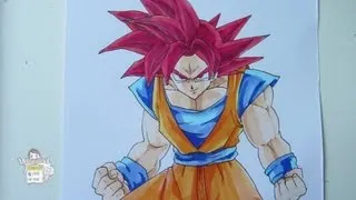 How to draw Goku Super Saiyan God 超サイヤ人ゴッド