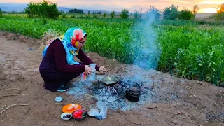 Collecting firewood and cooking a simple dinner in a remote village | village life style in Iran