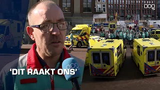 Ambulances op Grote Markt als statement na misstanden bij Ambulancezorg Groningen