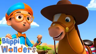 Blippi Meets Cowboys and Horses | Blippi Wonders | Learn ABC 123 | Fun Cartoons | Moonbug Kids