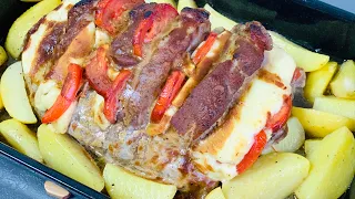 Мясо-Гармошка! Ароматная Свинина, фаршированная Сыром и Помидорами!  Мясная Книжка.