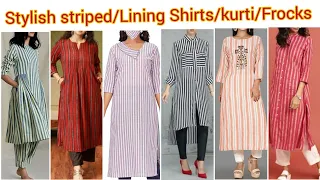 Trendy Casual Striped Shirts Designs /Beautiful Lining Kurti Designs/Striped Frocks