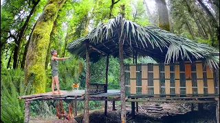 OFF GRID - The Girl Builds all bushcraft Natural Shelter in the rainforest - 200 days living alone