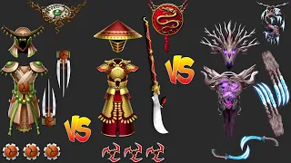 Shadow Fight 2 || Set of Monk vs Set of Sentinel vs Forest Guardian's Set || The Most Powerful Set