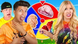 Unspeakable vs PrestonPlayz Rainbow Mystery Spin Wheel DISGUSTING Food Challenge!