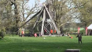 Trebuchet firing a fire-ball at Warwick Castle HD