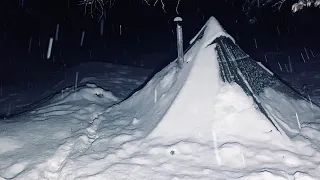 -15°C Hot Tent Winter Camping in a Snowstorm | Heavy Snowfall | Wood Stove | Deep Snow Camping