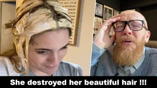 She destroyed her beautiful hair !!! Hairdresser reacts to hair fails #hair #beauty