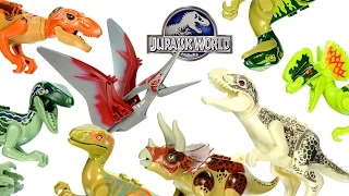 Jurassic World Raptors T rex & Indominus rex Set 5 BOOTLEGO KnockOff Big Figures (YE Blocks)