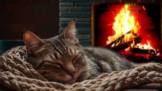 Cat Purring with Fireplace 🔥Souds for Relaxing