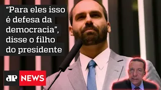 Eduardo Bolsonaro critica jornalista que falou em "pôr fogo" em Bolsonaro