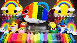 ASMR BABY SHARK RAINBOW Slime Mixing Makeup,Parts, Glitter Into Slime!#ASMR#satisfying#slime