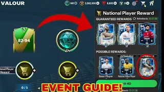 NATIONAL VALOUR EVENT COMPLETE GUIDE IN FC MOBILE! HOW TO GET FREE 94 OVR CARDS?!