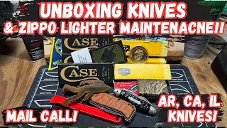 Unboxing Knives & Zippo Lighter Maintenance!