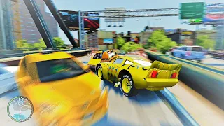 GTA 4 Crazy Lightning McQueen Pro Yellow Car Crashes Compilation Ep. 8 | GTA IV Real Car Mod Crashes