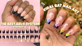 BTARTBOX GEL X NAIL PREP + APPLICATION (real time) | EASY HALLOWEEN BAT FRENCH NAIL ART