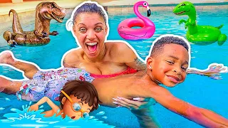 TEACHING DJ HOW TO SWIM IN THE BIG POOL | The Prince Family Clubhouse