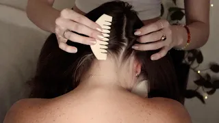 ASMR | Scalp, Nape & Hairline Attention (Brushing, Jade Comb, Parting, Whisper, Real Person ASMR)