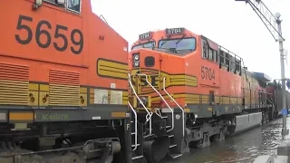 BNSF 6414 Leads Coal Train In Flood Waters, Davenport, IA