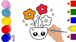 How to draw flower pot Drawing, Painting and Coloring for kids and toddlers ‎@Gul-e-ZahraArt