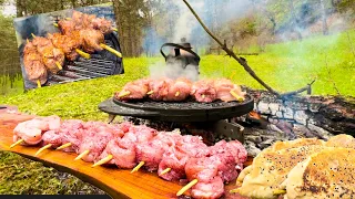 "Forest-Grilled Chicken Skewers with Secret Sauce Wrapped in Homemade Dough!"