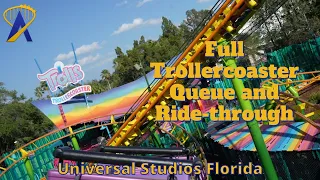 Full Trolls Trollercoaster Queue and Back Row Ride-through in DreamWorks Land