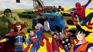 GTA 5 All Superheroes Big Hard Race Challenge Batman Superman Spiderman HULK Thor All Colour Cars